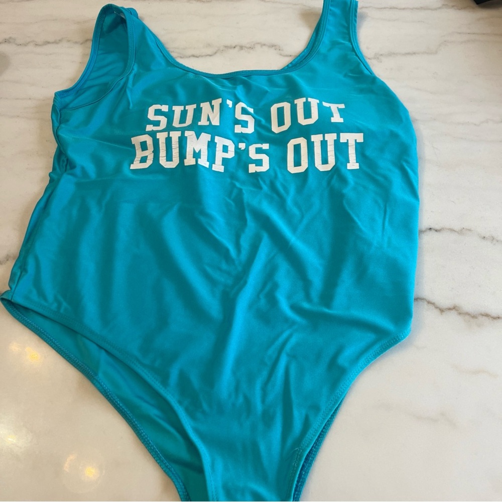 Sun’s Out Bump’s Out Maternity One Piece Bathing Suit Swim Wear Size Large